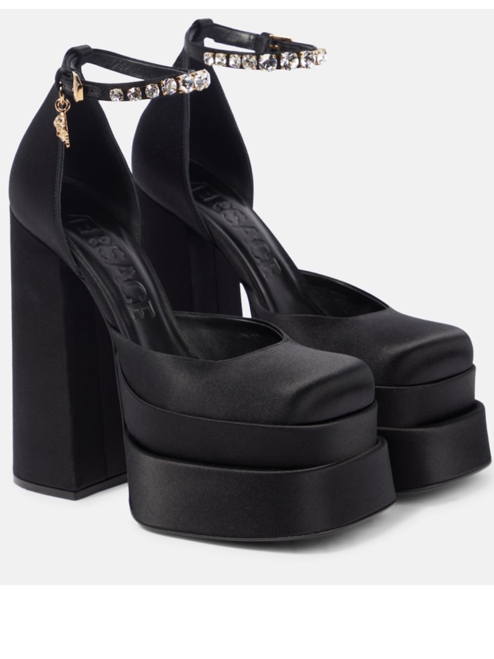 COPY Versace Aevitas Satin Platform Pumps Ankle Strap Medusa Charm 39 - Picture 2 of 7